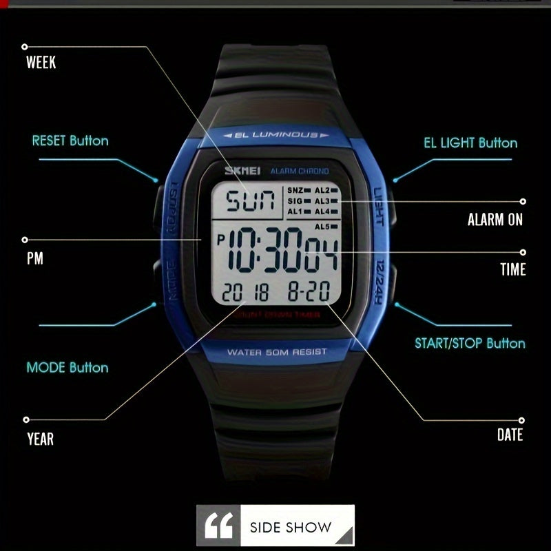 Unisex LED Luminous Sporty Style Square Wrist Watch