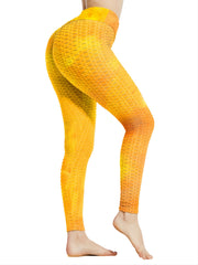 Tie Dye Seersucker Yoga Pants Honeycomb High Stretch Leggings