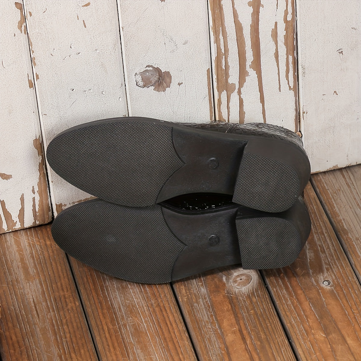 Women's Leather Slip On Chunky Heel Brogue Shoes