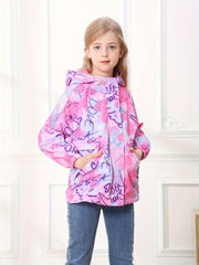 Girls Warm Fleece Waterproof Hooded Jacket Lightweight Outerwear for Outdoor