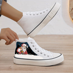 Christmas Santa Print Plush Lined Thermal Chunky Canvas Sneakers