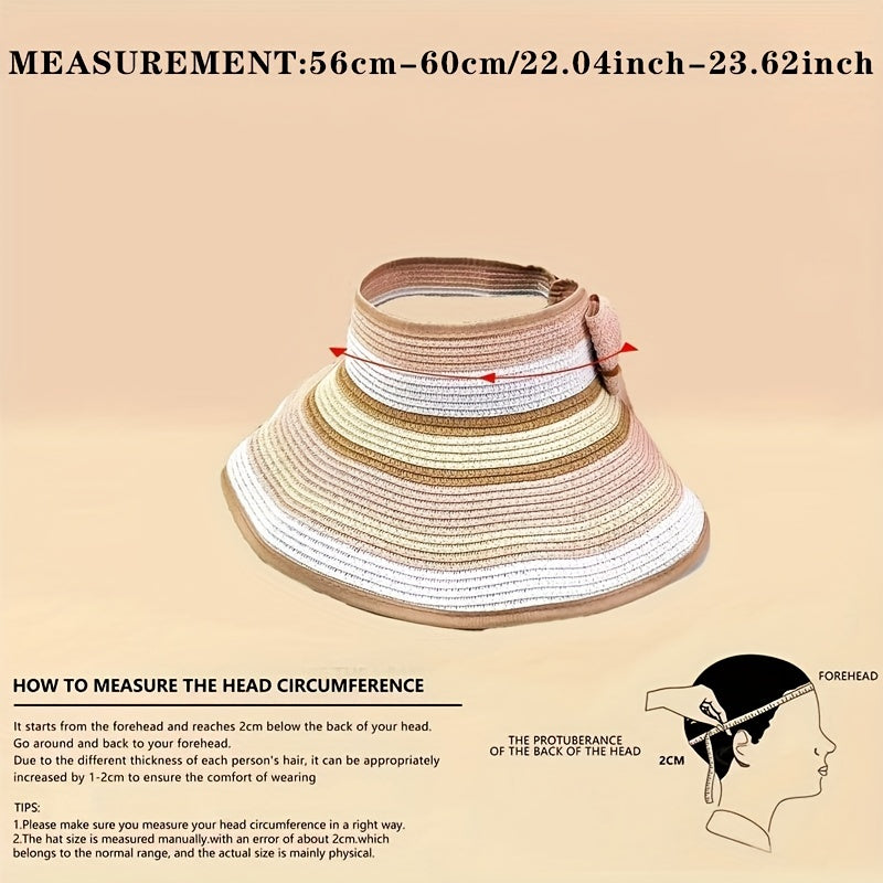 Wide Brim Visor Hat Striped Straw Sun Hat UV Protection Beach Hats