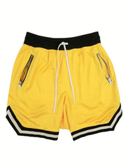 Men's Zip Pocket Drawstring Shorts Activewear Comfy Loose Block Shorts