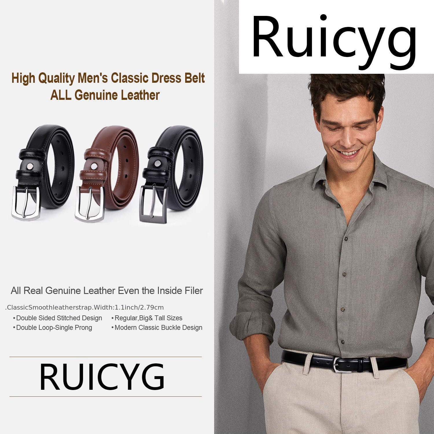 Ruciyg Men's Leather Dress Belt Claw Buckle Classic Casual Belt