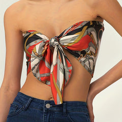 Tie Front Crop Tube Top Summer Sleeveless