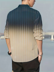 Stripe Print Men's Gradient Button Up Long Sleeve Shirt
