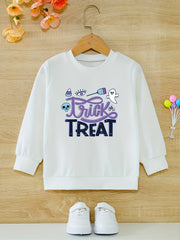 Cartoon Halloween Ghost Girls Sweatshirt Casual Fit Kids Pullover