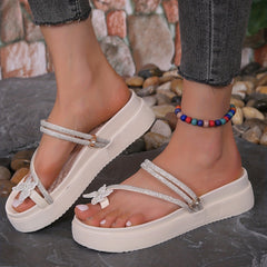 Platform Slide Sandals Butterfly Rhinestone Slip On Shoes Beach Slides