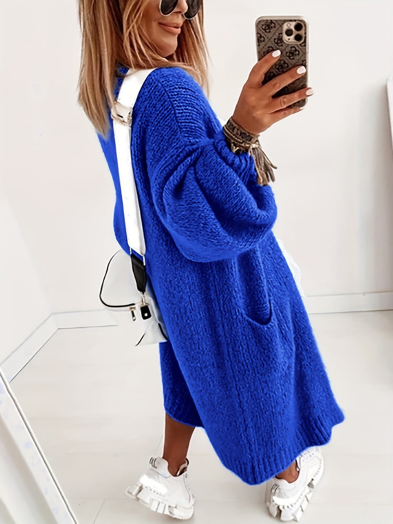 Casual Cardigan Women's Solid Lantern Sleeve Open Front Cardigan