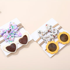 Kids Outdoor Headwear Set with Sunglasses & Bow Hair Bands