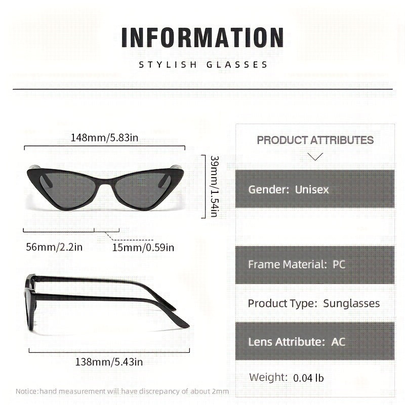 Vintage Cat Eye Sunglasses Rectangle Transparent UV400 Shades