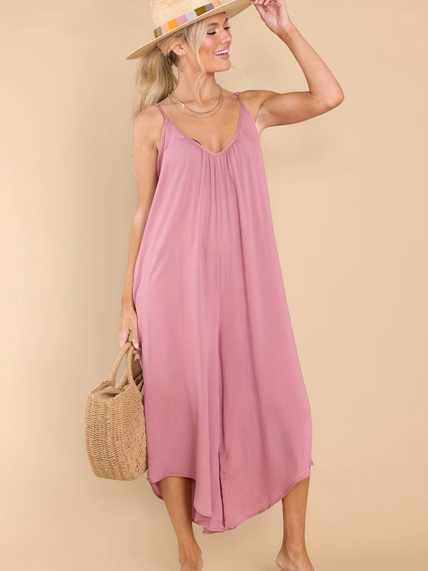 Ruched Jumpsuit Spaghetti Strap Wide Leg Jumpsuit