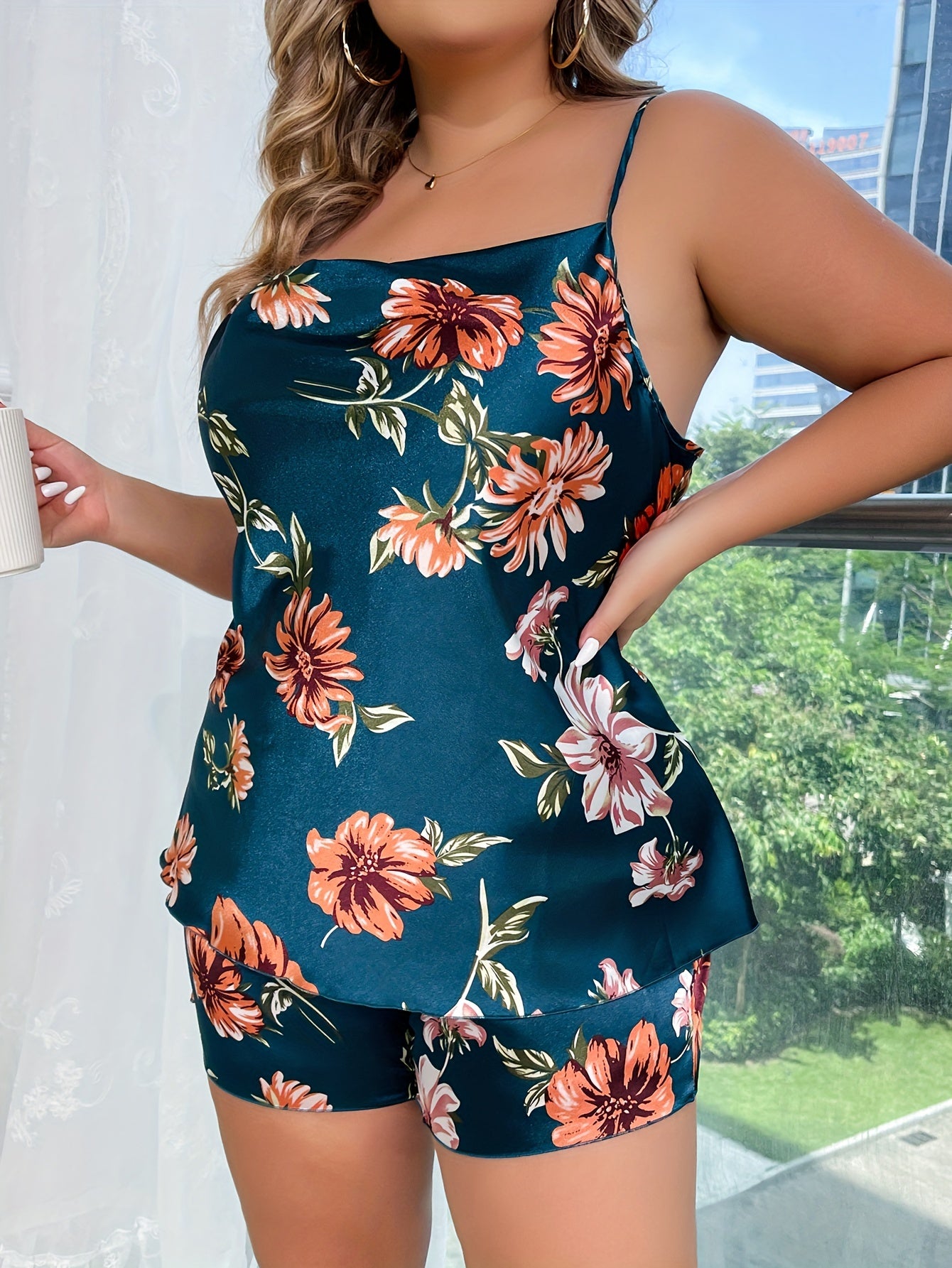 Floral Print Cami Top & Shorts Lounge Set