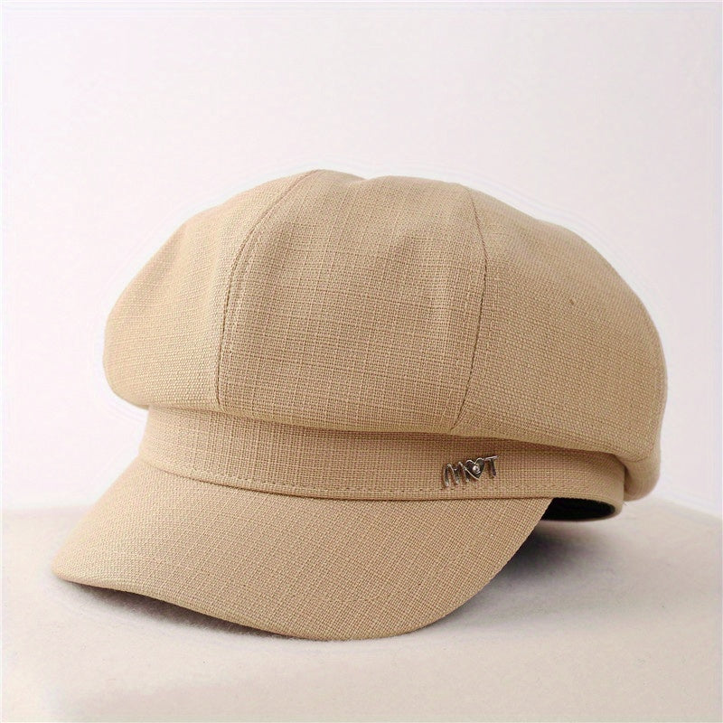 Classic Solid Beret Label Decor Beret Casual Newsboy Hat