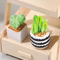 4pcs Resin Cactus Green Plants Statue Micro Landscape Decoration Handicraft