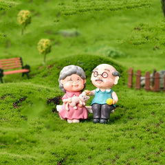 2pcs Resin Micro Landscape Trees Elderly Couple Ornaments Outdoor Decor