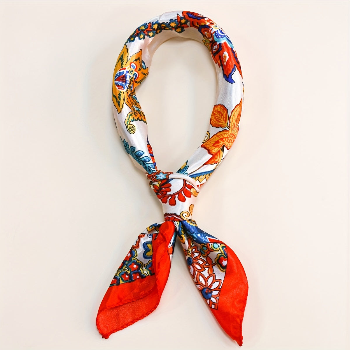 Flower Printed Square Scarf Silk Feeling Neck Scarf