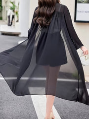 Chiffon Cover Up Cardigan Long Sleeve Sheer Beach Cover Up