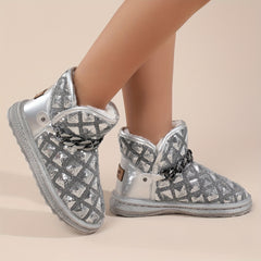 Y2K Snow Boots Sequin Glitter Chain Heighten Non Slip