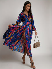 Boho Surplice Neck Maxi Dress Long Sleeve