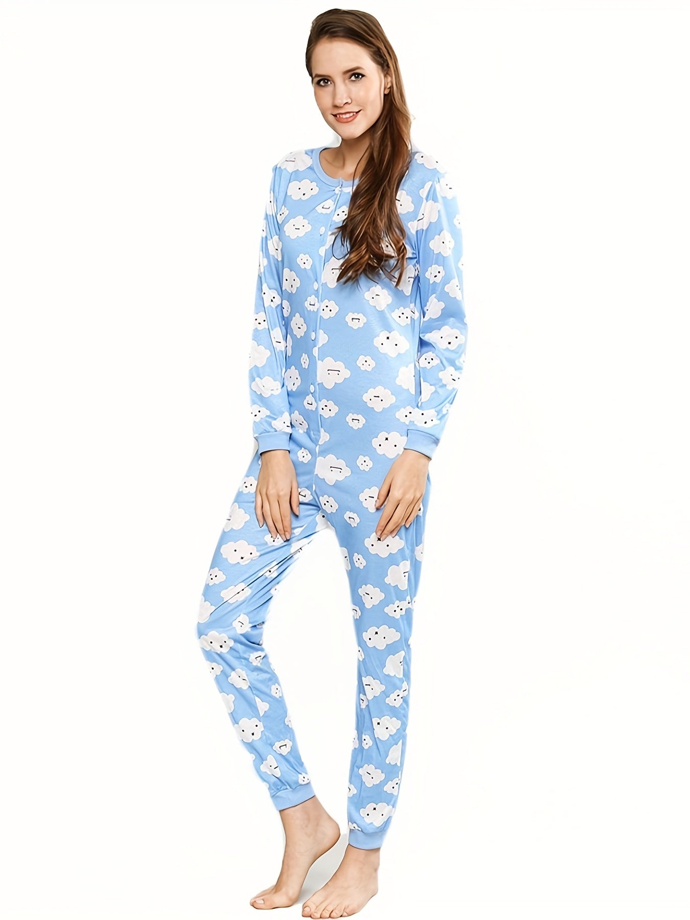 Cartoon Print Pajama Jumpsuit Long Sleeve Pajama Women's Lingerie