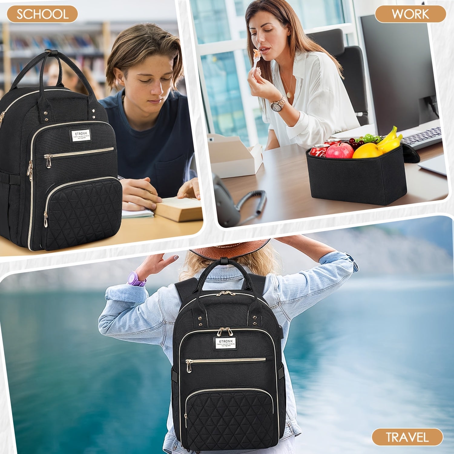 ETRONIK Women's Lunch Backpack 39 Laptop Backpack with Insulated Cooler