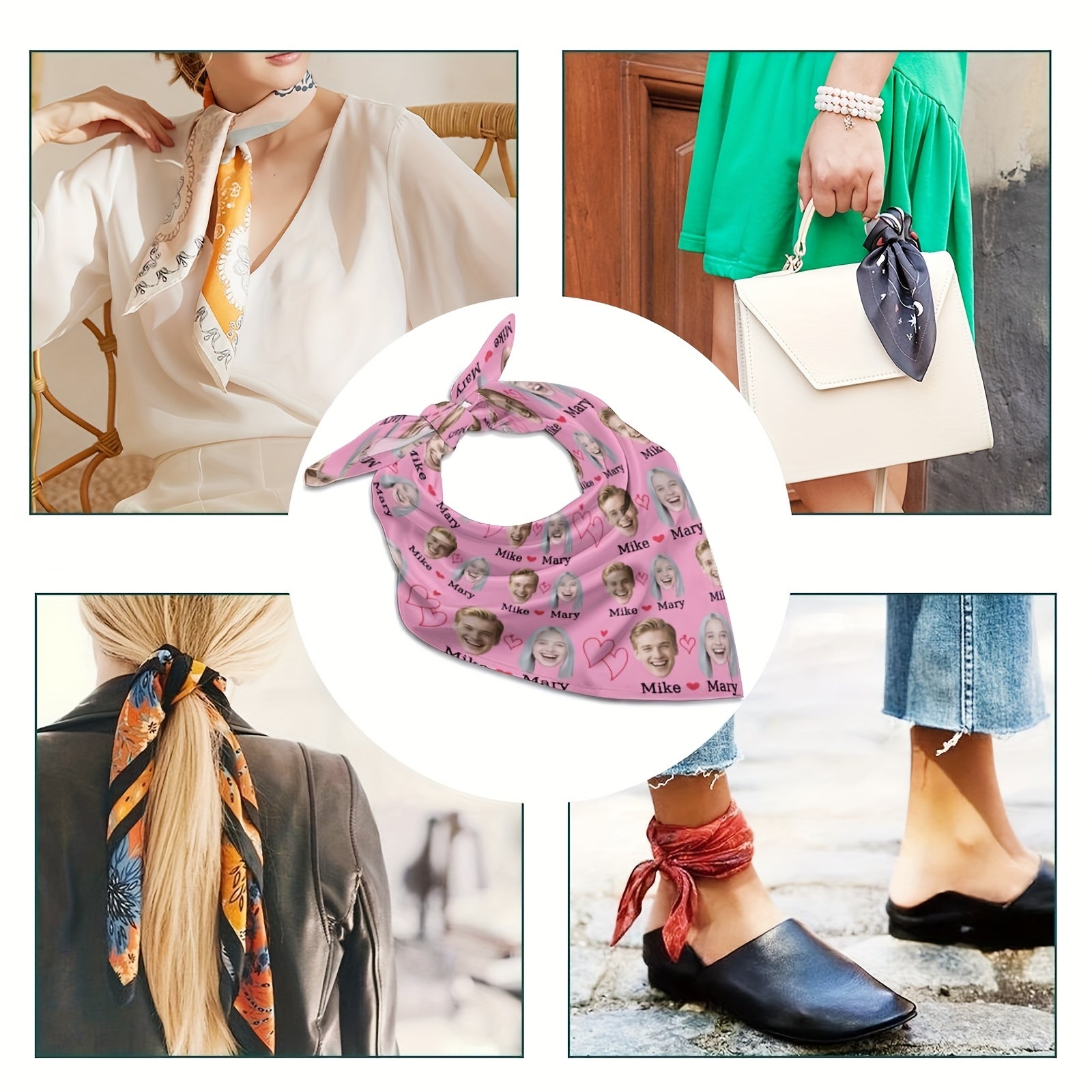 Personalized Heart Pattern Square Scarf with Photo Upload