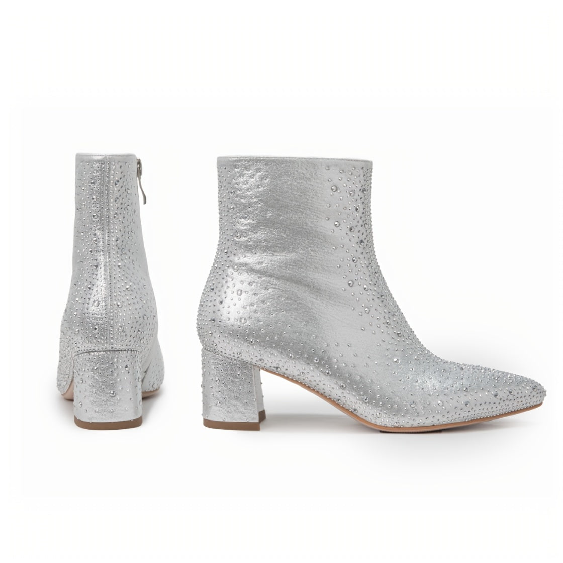 Women's Rhinestone Short Boots Point Toe Chunky Heel Dress Boots