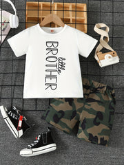 2pcs Boys Casual LITTLE BROTHER Letter Print Set