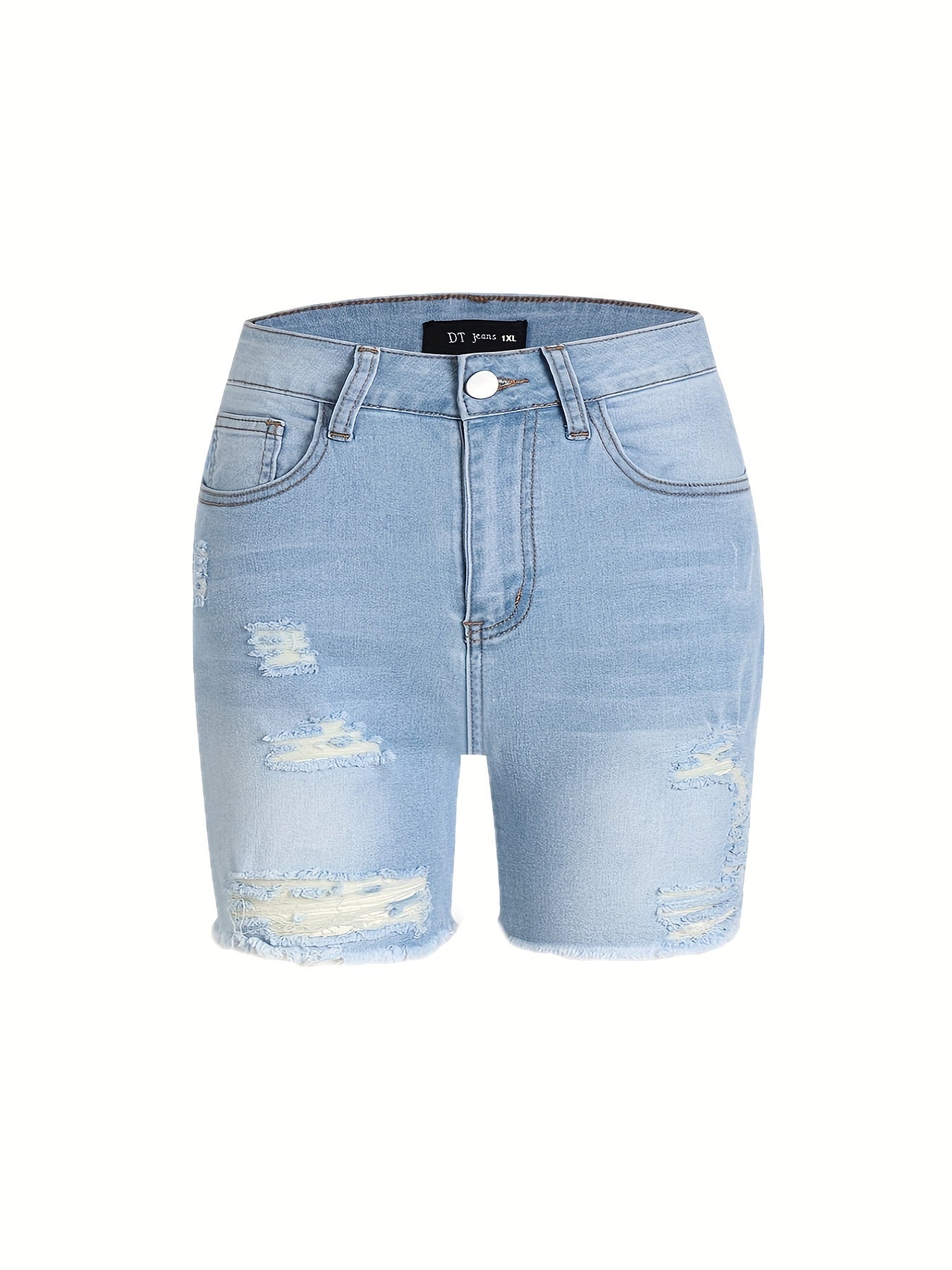 Casual Denim Shorts Women's Washed Ripped Fringe Trim Shorts