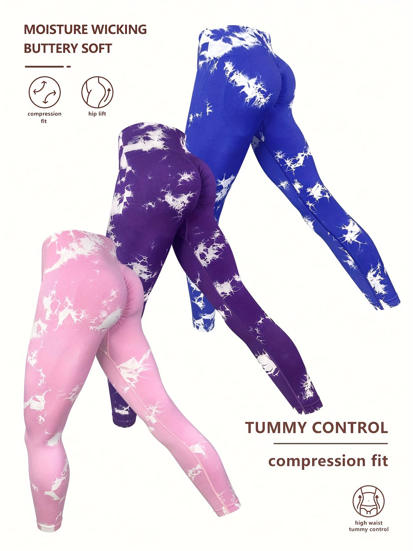 3pcs Tie Dye Yoga Pants High Stretch Leggings Women's Activewear