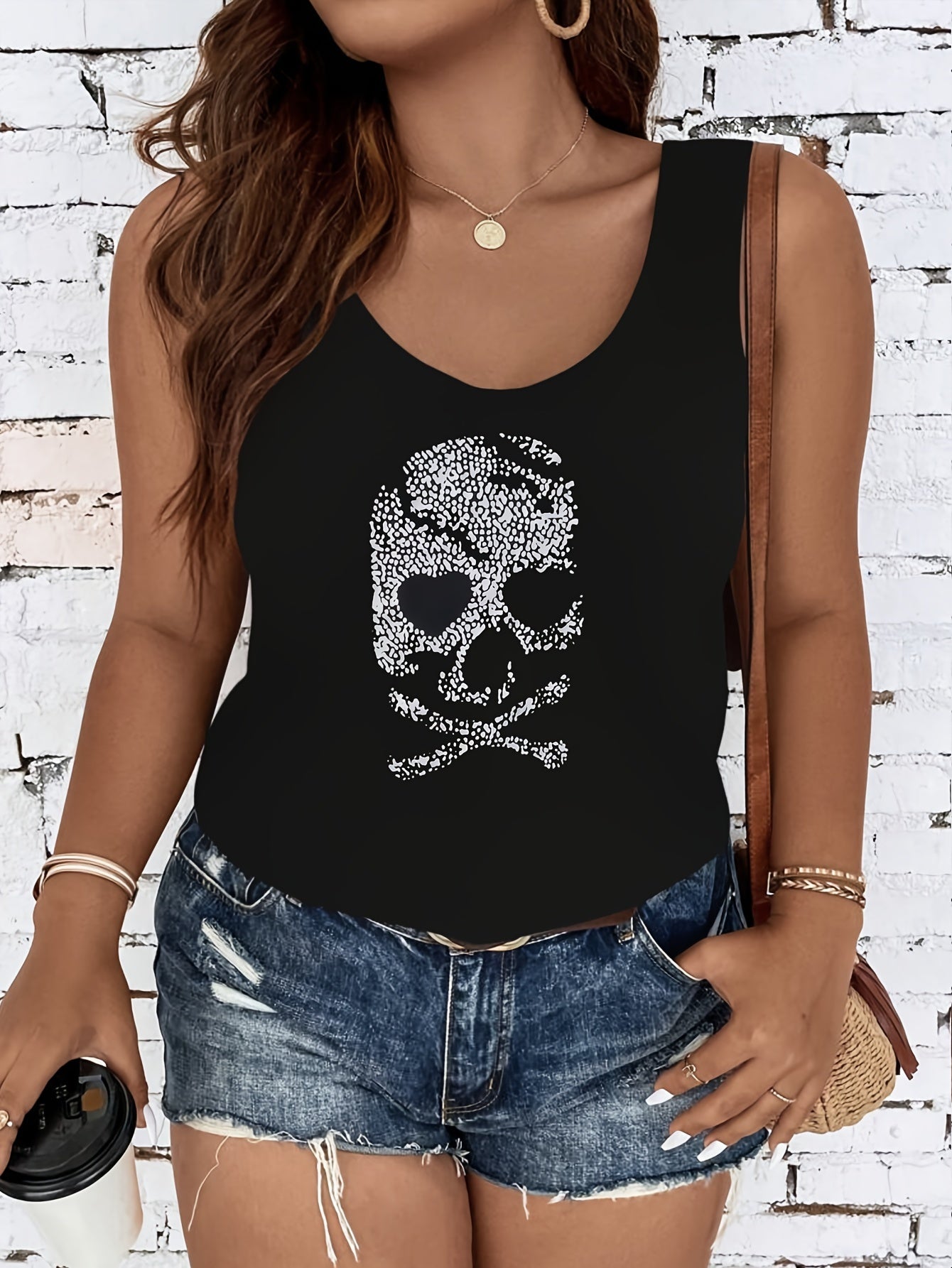 Gothic Skull Print Round Neck Tank Top
