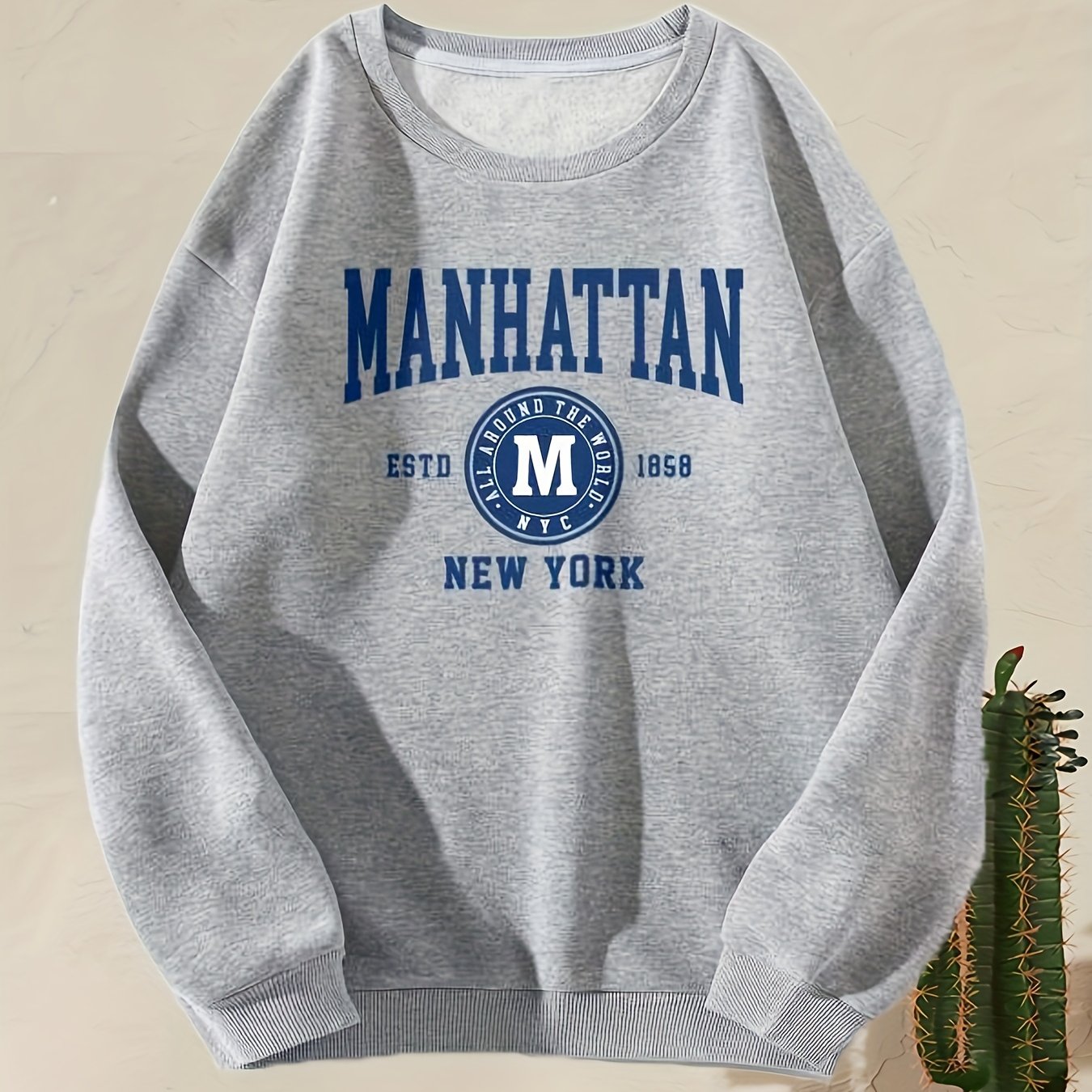Letter Print Crew Neck Sweatshirt for Spring & Fall