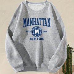 Letter Print Crew Neck Sweatshirt for Spring & Fall
