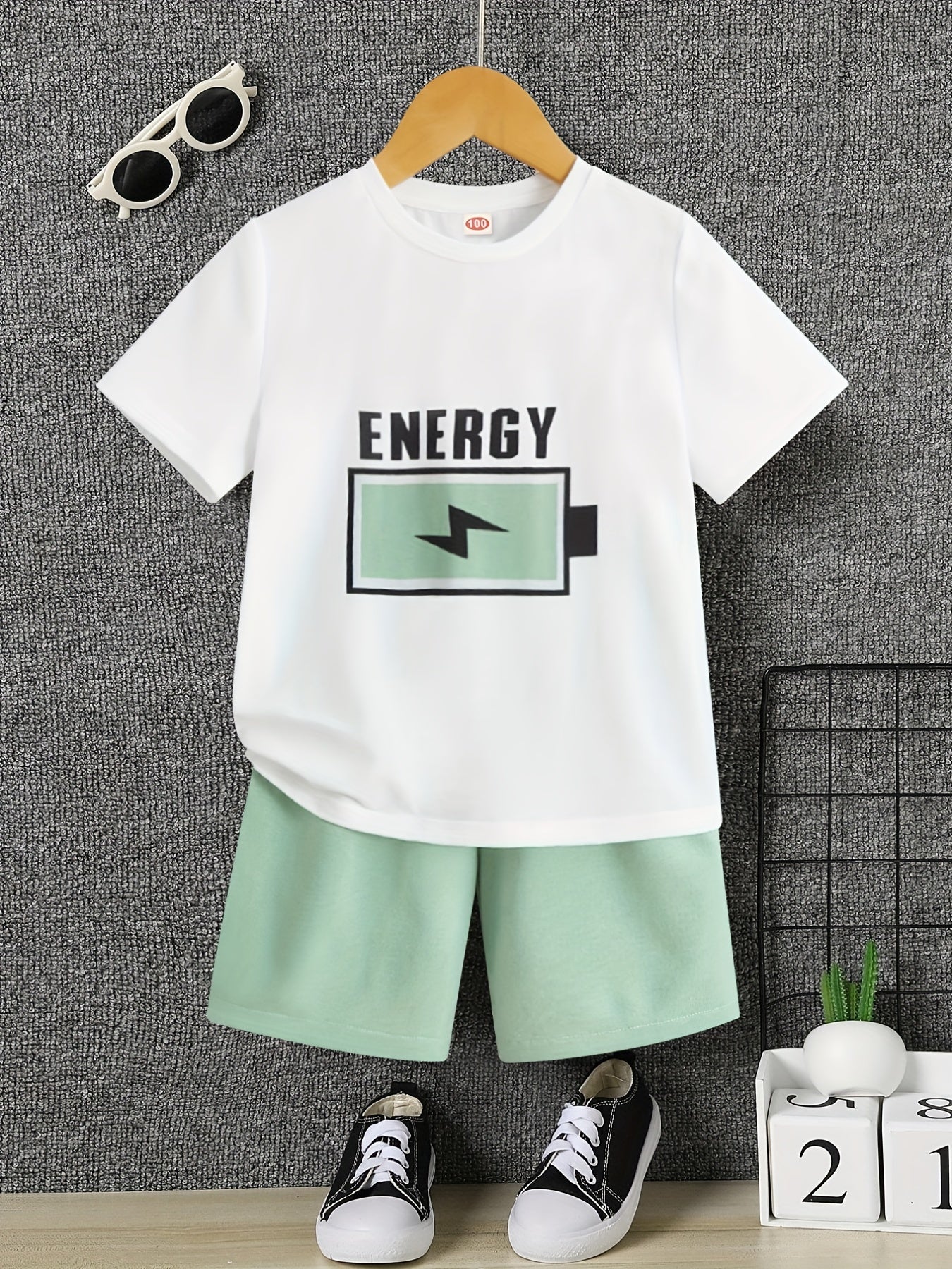 2pcs Boys Energy T shirt & Shorts Kids Summer Clothes Sets