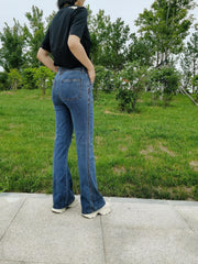 Women's Plus Button Fly Flared Leg Jeans With Pockets
