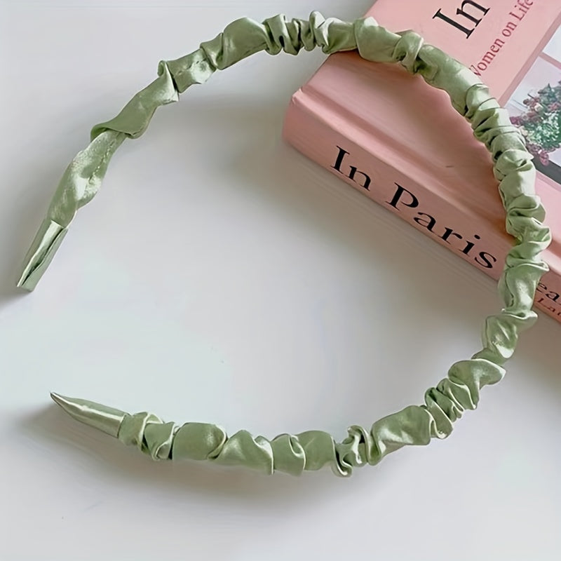 Sweet Satin Pleated Headband All Match Hair Hoop for Women Girls