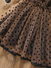 Baby Girls Ruffled Mesh Splicing Dress Short Sleeves Round Neck Polka Dots Print