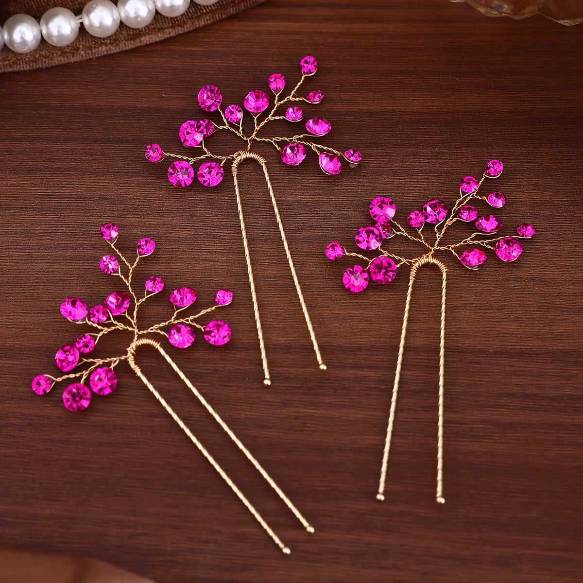 Bridal Hair Accessories 3pcs Handcrafted Rhinestone Hairpins