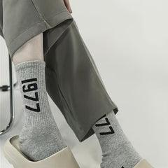 Men's Number Pattern Crew Socks Breathable Cotton Blend Casual Unisex Sock