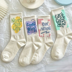 7 Pairs Letter Print Socks Women's Stockings