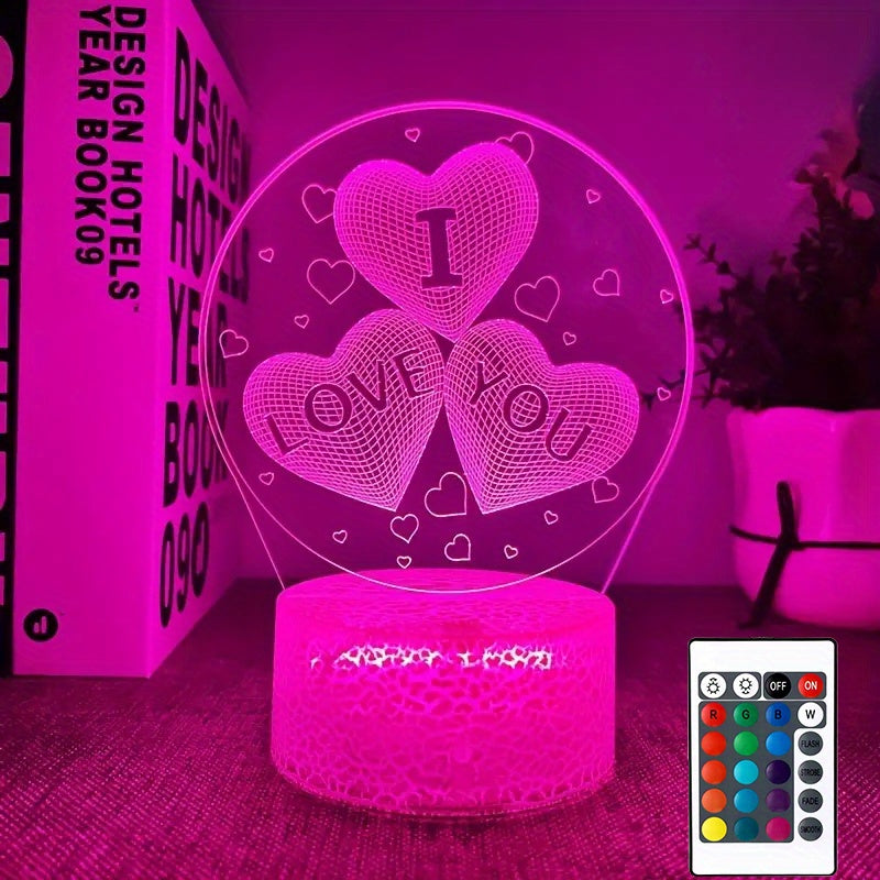 3D I Love You Illusion Lamp Night Light 16 Colors Smart Touch Remote Control