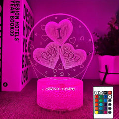3D I Love You Illusion Lamp Night Light 16 Colors Smart Touch Remote Control