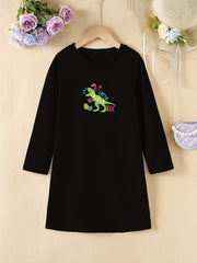 Easter Dinosaur Short Sleeve Casual T Shirt Dress for Toddler Girls