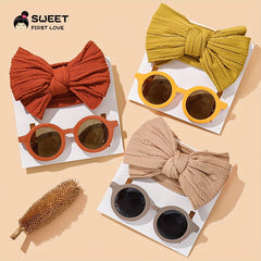 2pcs Bow Headband Round Sunglasses Set Holiday Party Girls Accessories