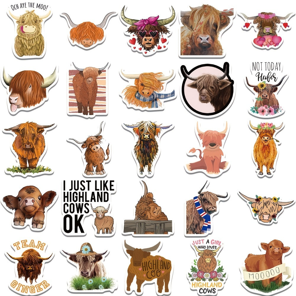 50pcs Highland Cattle Stickers Water Bottles Laptop Decal Cow Wall Highland Cow