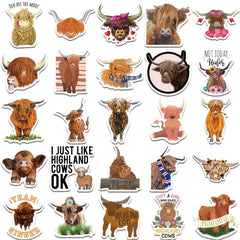 50pcs Highland Cattle Stickers Water Bottles Laptop Decal Cow Wall Highland Cow