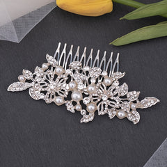Bridal Hair Comb Faux Pearl Wedding Headpiece Vintage Floral Hair Piece