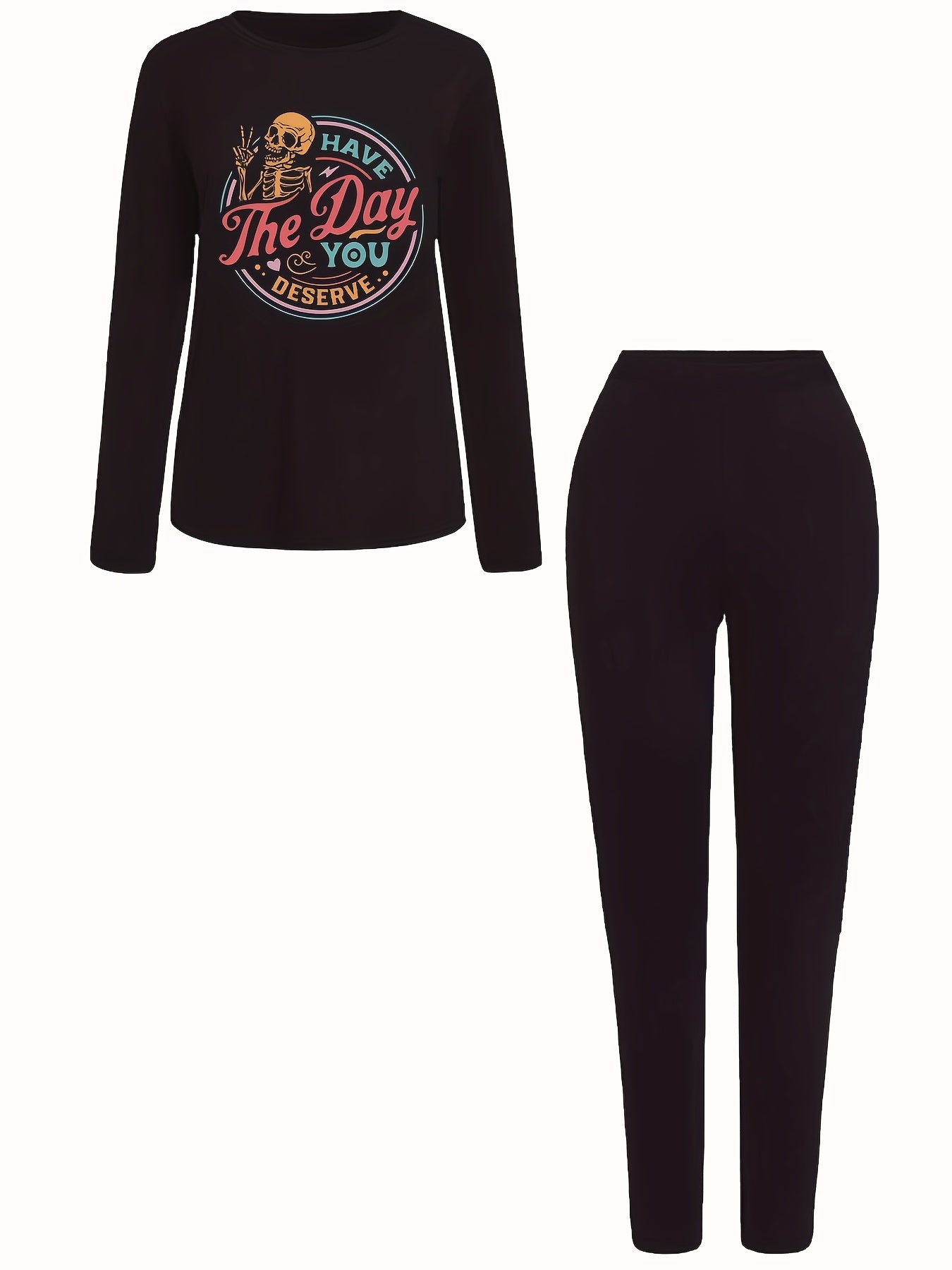 Casual Skull Print Two Piece Set T-shirt & Leggings