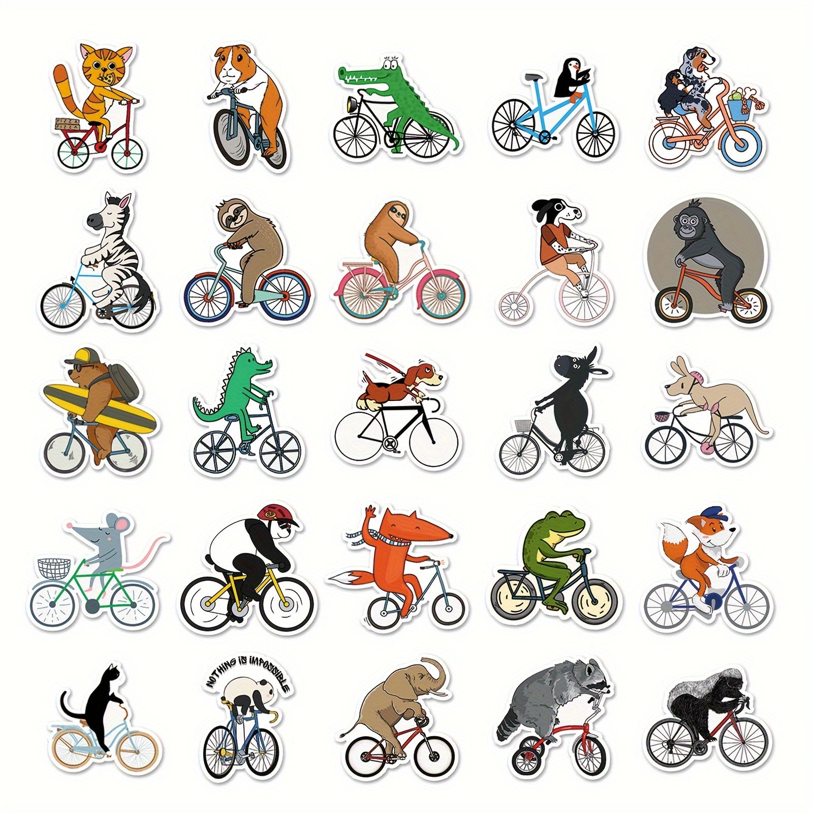50pcs Animal Bicycle Series Stickers for Laptop Helmet Water Cup